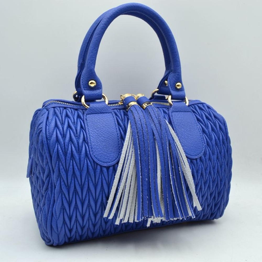Fashion, Structured Royal Blue Tassel Satchel Handbag